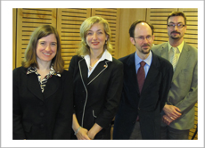 Embajadora Sarah Fountain Smith junto a los tres expertos canadienses, Elisabeth Patterson Sébastien Grammond y Edgar-André Montigny
